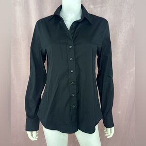 Rochelle Behrens The Shirt Womens Cotton Black Button Down Top Blouse medium